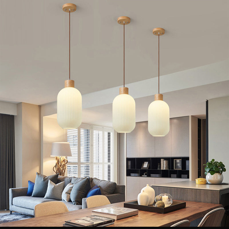 TimberGlow Wood and Glass Pendant Lamp with LED Lighting | Lersk