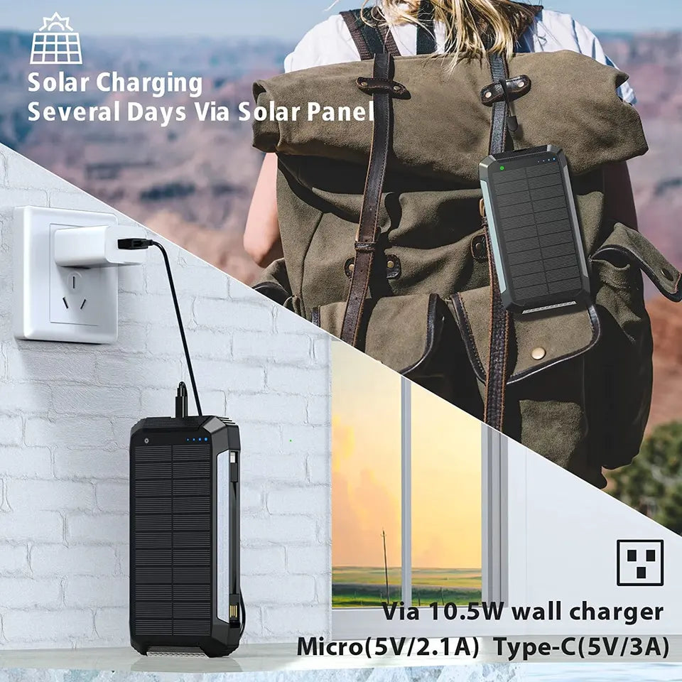 EclipseVolt 30.000mAh vandtæt solcelle-powerbank med 2 USB-porte og 5W Qi-pude | Lersk