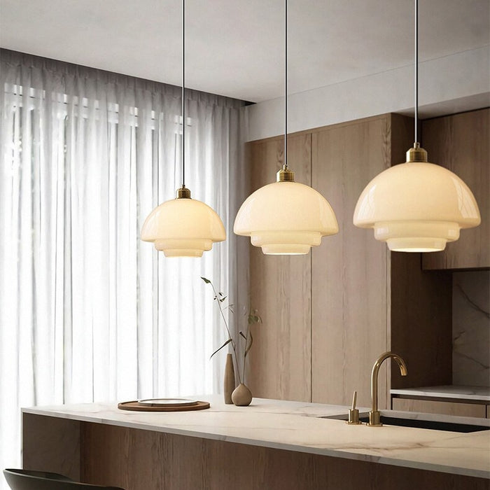 Astria Ivory Glass Pendant Light For Retro 1950s Interiors | Lersk