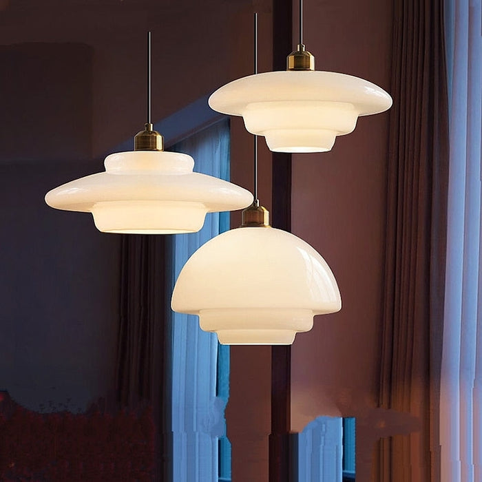 Astria Ivory Glass Pendant Light For Retro 1950s Interiors | Lersk
