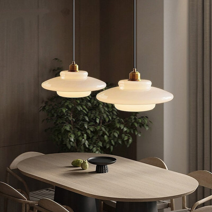 Astria Ivory Glass Pendant Light For Retro 1950s Interiors | Lersk