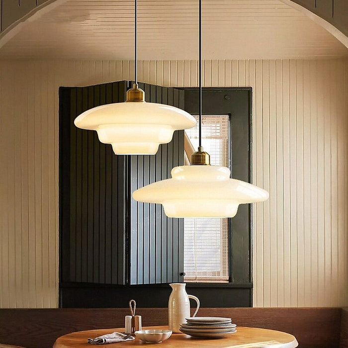 Astria Ivory Glass Pendant Light For Retro 1950s Interiors | Lersk