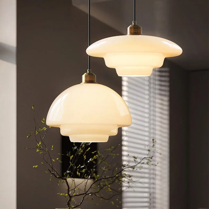 Astria Ivory Glass Pendant Light For Retro 1950s Interiors | Lersk