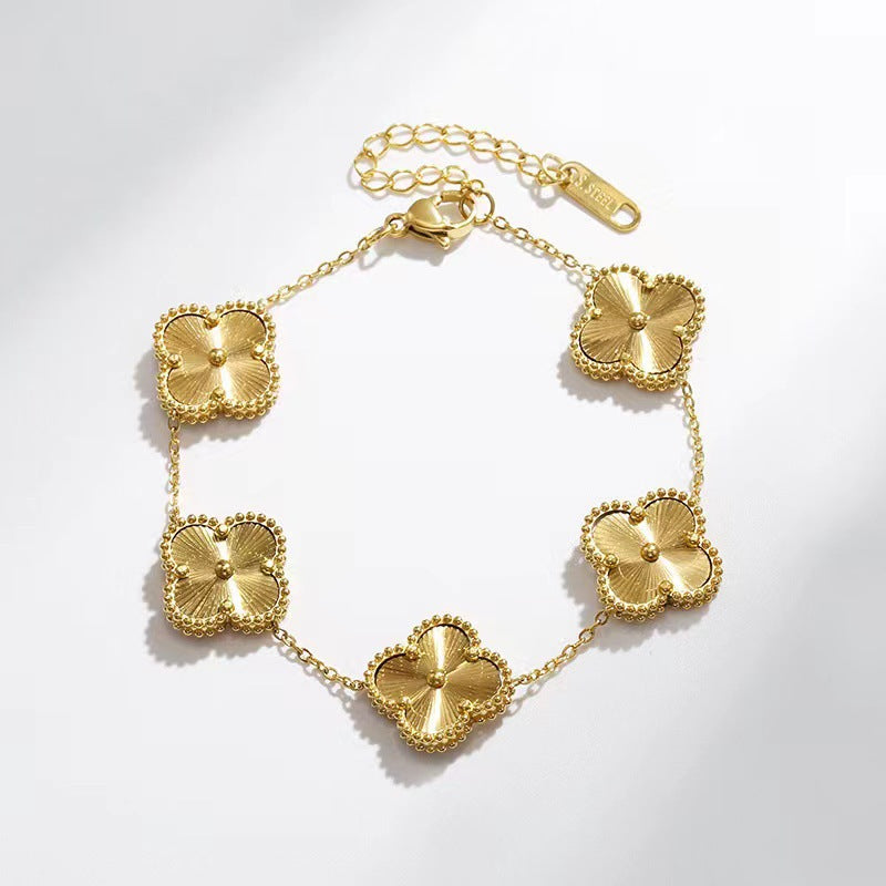 Liora Clover Charm Bracelet Four Floral Charms 14K Gold Plated Stainless Steel | Lersk