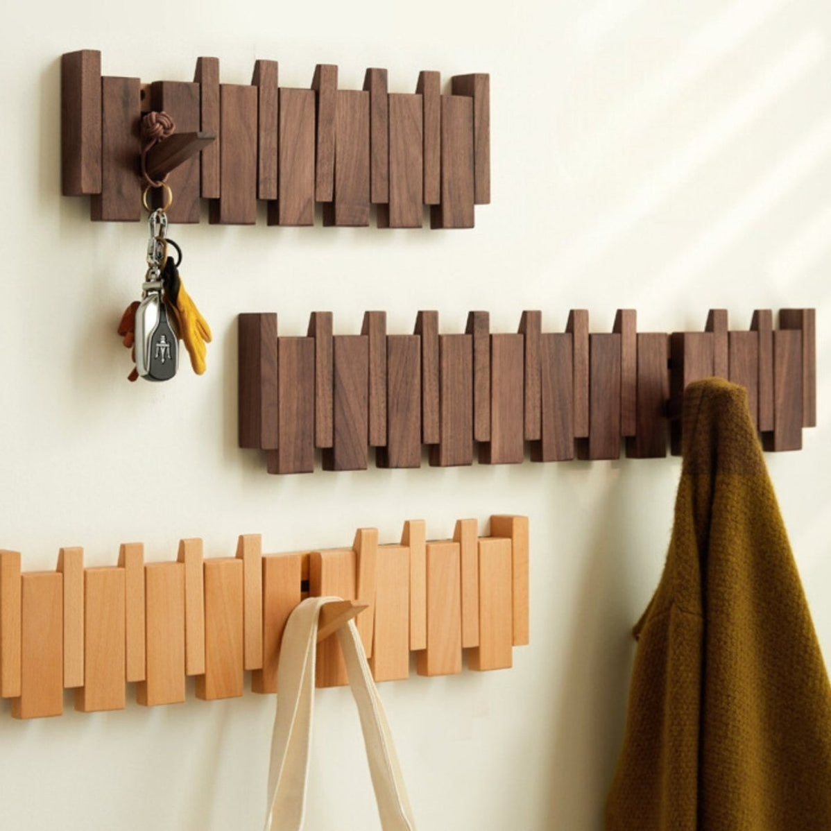 Wooden Wall Mounted Coat Rack With Extra Hooks Piano Design Ideal For Entryways | Lersk