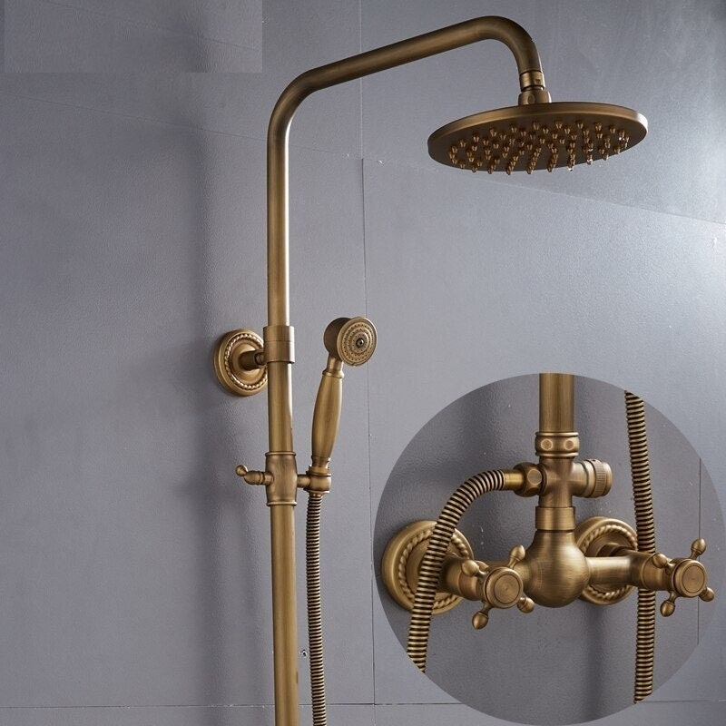 Loxley Vintage Bronze Justerbart Væghængt Messingbrusesæt | Lersk