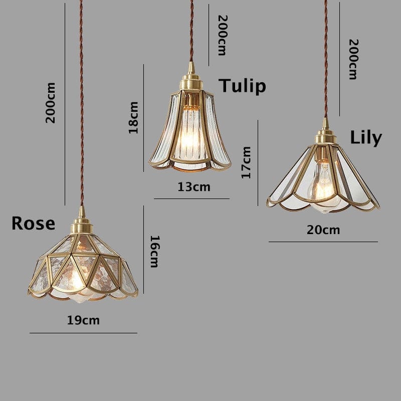 Mirelle Glass Blossom LED-Hängeleuchte mit Messingrahmen, Vintage-Stil, Leuchtmittel inklusive | Lersk