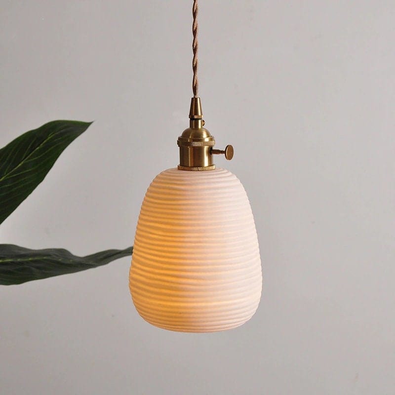 Japanese Lantern-Inspired Ribbed Ceramic LED Pendant Light - Bulb Included | Lersk