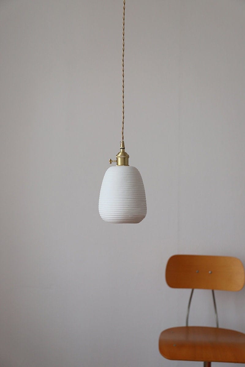 Japanese Lantern-Inspired Ribbed Ceramic LED Pendant Light - Bulb Included | Lersk