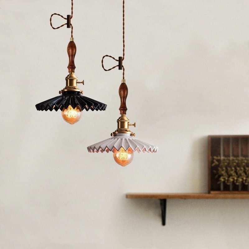 Liora | Art Deco Pleated Tutu Pendant LED Light in Glazed Ceramic - Bulb Included | Lersk