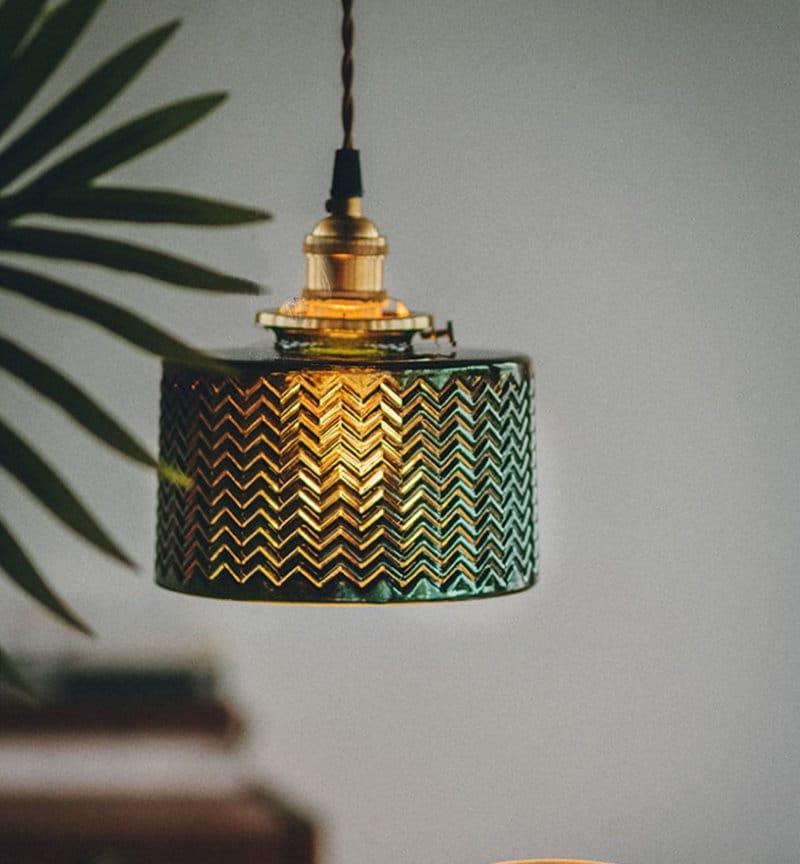 Liora | Lampada a sospensione cilindrica in vetro verde lucido stile Art Deco, lampadina LED inclusa | Lersk