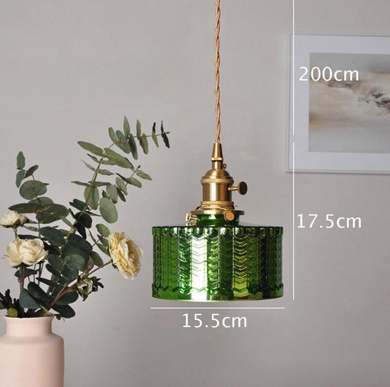 Liora | Lampada a sospensione cilindrica in vetro verde lucido stile Art Deco, lampadina LED inclusa | Lersk