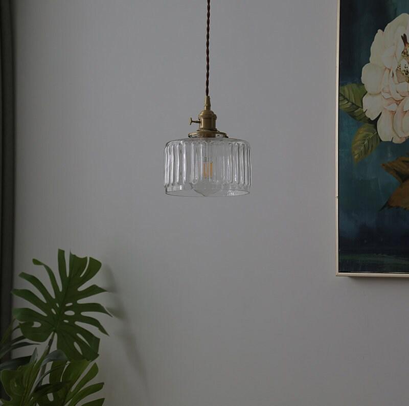 Vintage Style Short Cylinder Pendant Light with Fluted Glass and LED Bulb Included | Lersk