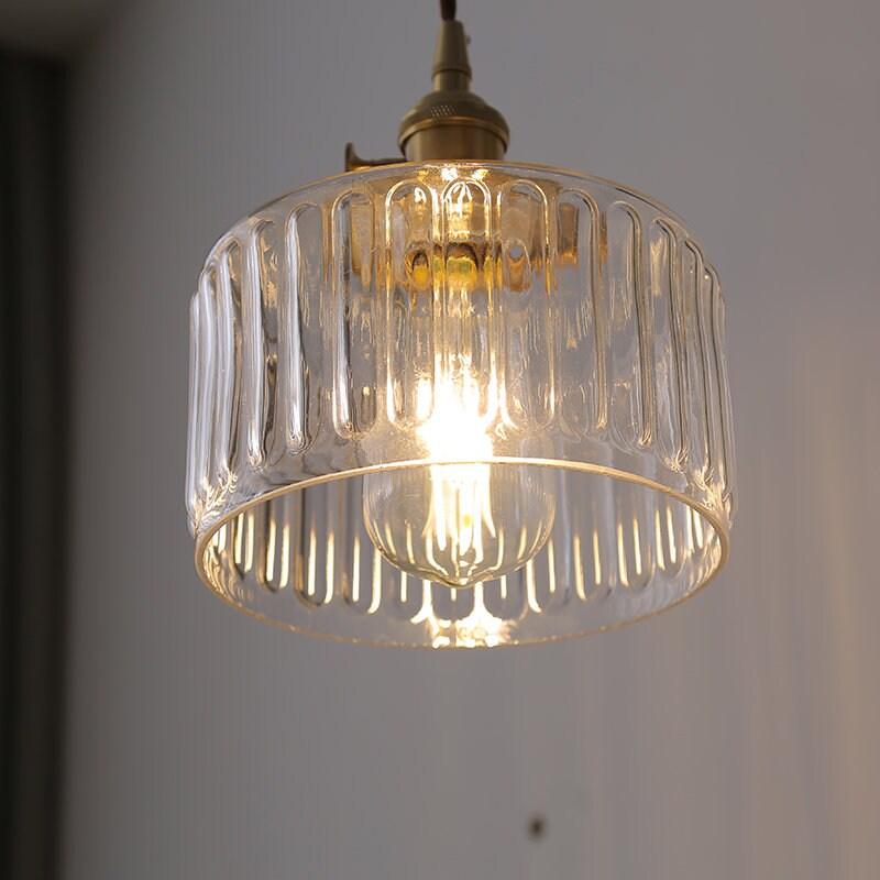 Vintage Style Short Cylinder Pendant Light with Fluted Glass and LED Bulb Included | Lersk
