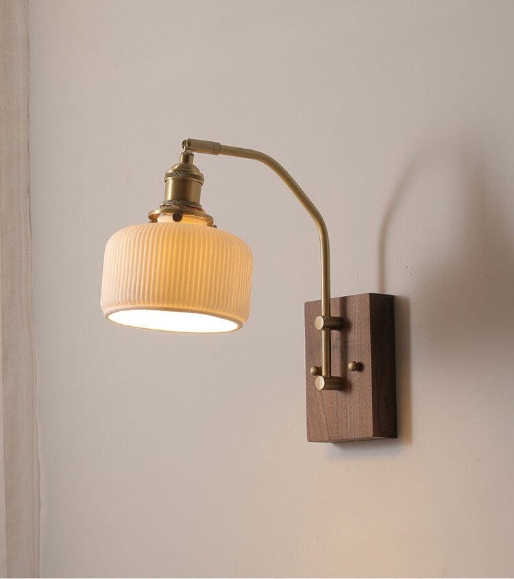 Aveline | Vintage Ceramic LED Wall Light With Black Walnut Wood Fixture | Lersk