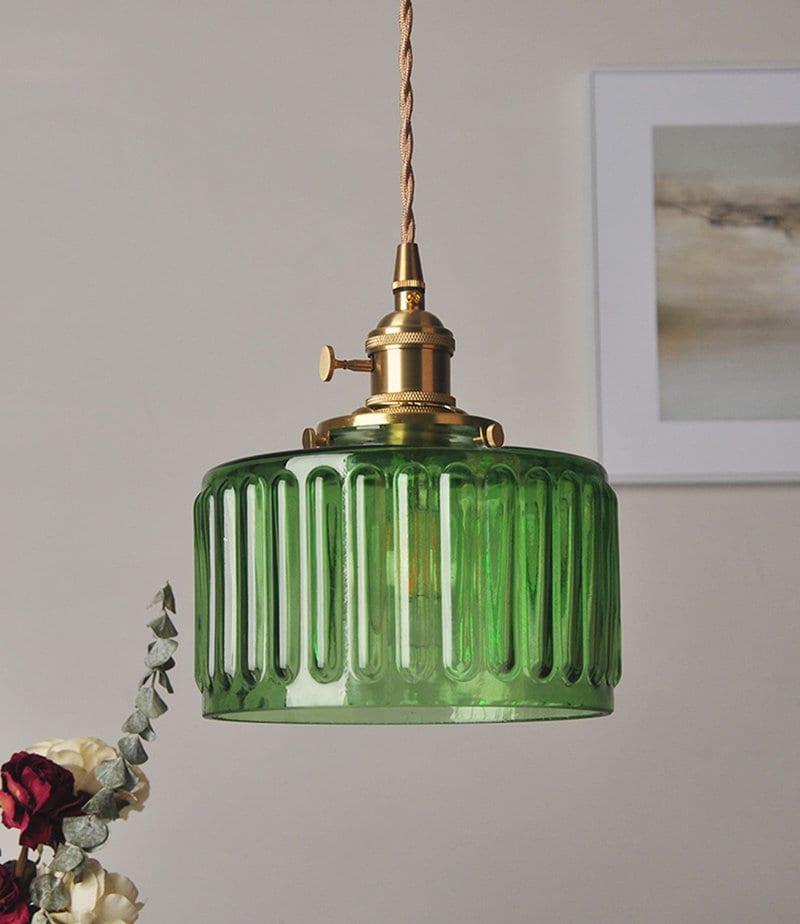 Vintage Style Short Cylinder Pendant Light with Fluted Glass and LED Bulb Included | Lersk