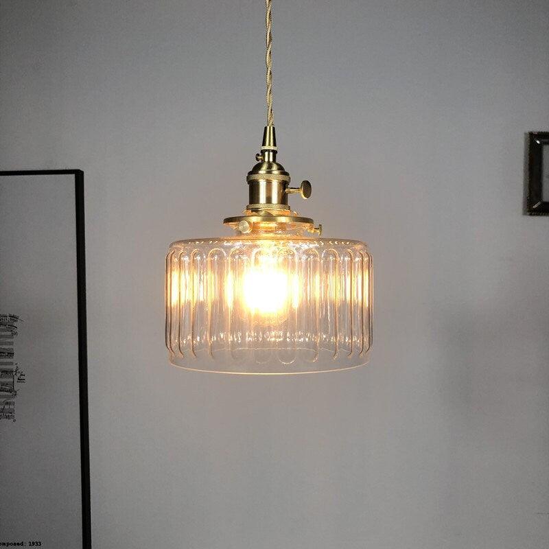 Vintage Style Short Cylinder Pendant Light with Fluted Glass and LED Bulb Included | Lersk