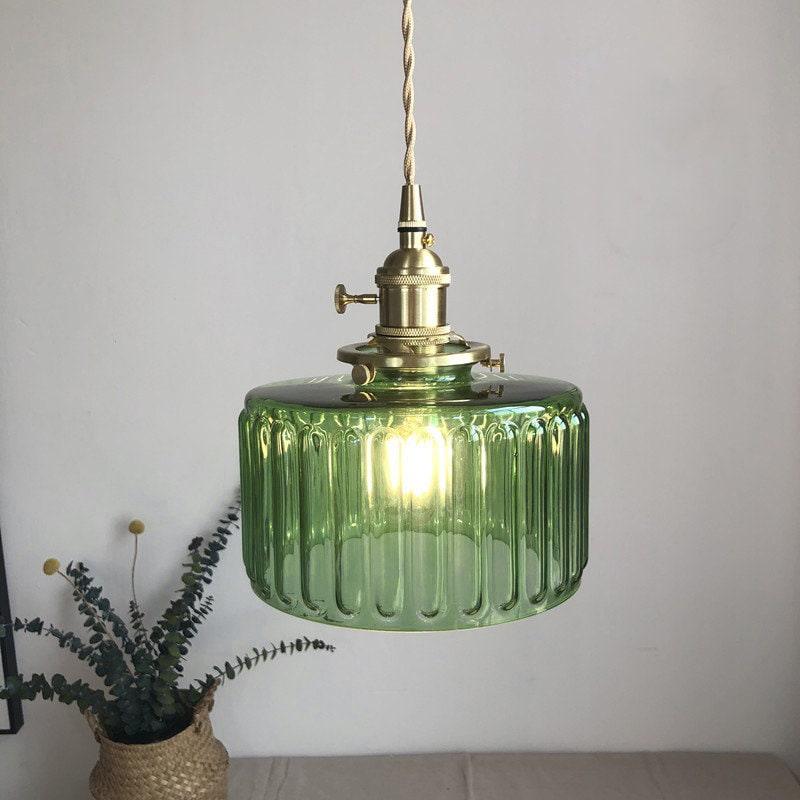 Vintage Style Short Cylinder Pendant Light with Fluted Glass and LED Bulb Included | Lersk