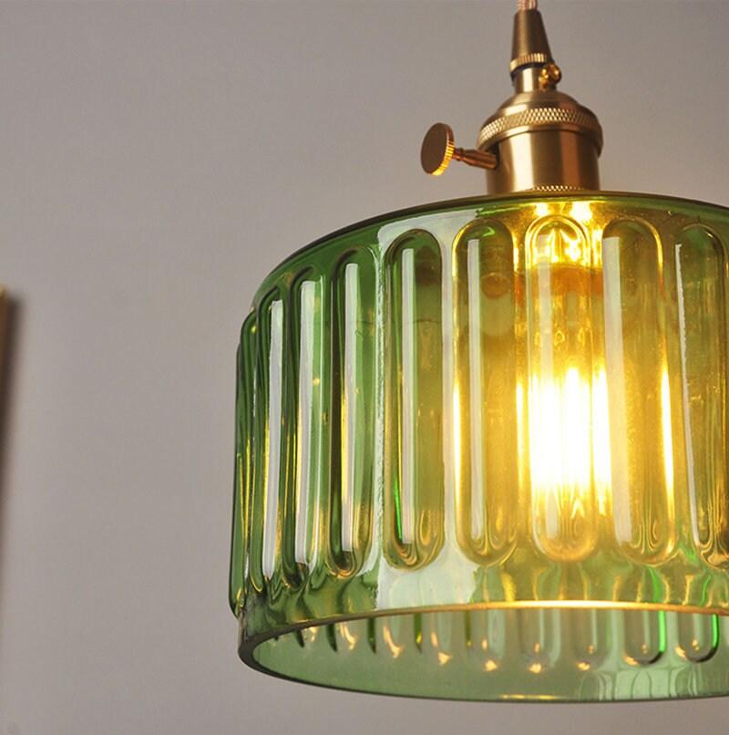 Vintage Style Short Cylinder Pendant Light with Fluted Glass and LED Bulb Included | Lersk