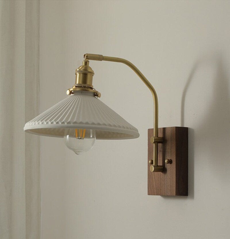 Aveline | Vintage Ceramic LED Wall Light With Black Walnut Wood Fixture | Lersk