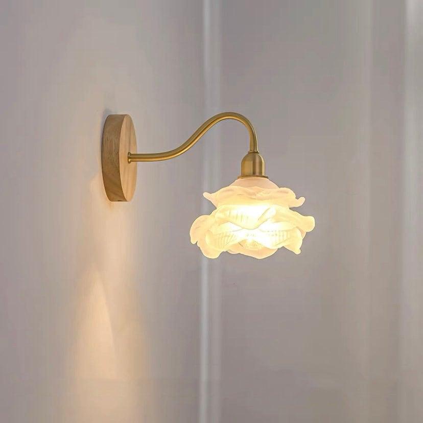 Laira Bloom Layered Glass Flower Wall Sconce With Wood Accent and Bulb Included | Lersk