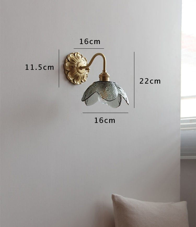 Lyra Lotus Wall Light Seeded Glass Brushed Brass Sconce | Lersk