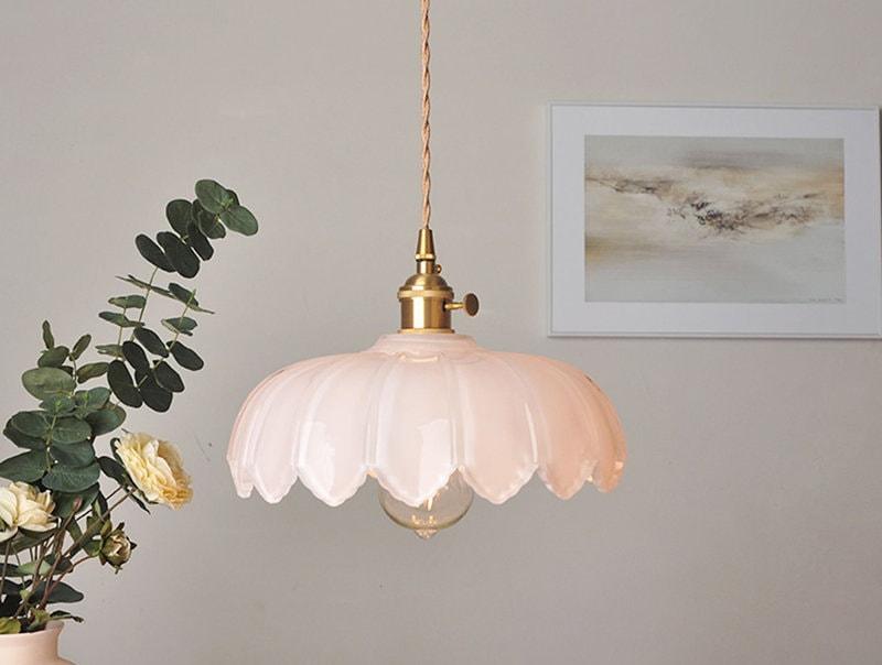 Lyra Lotus Glass Pendant Light with Brushed Brass Holder and Bulb Included | Lersk
