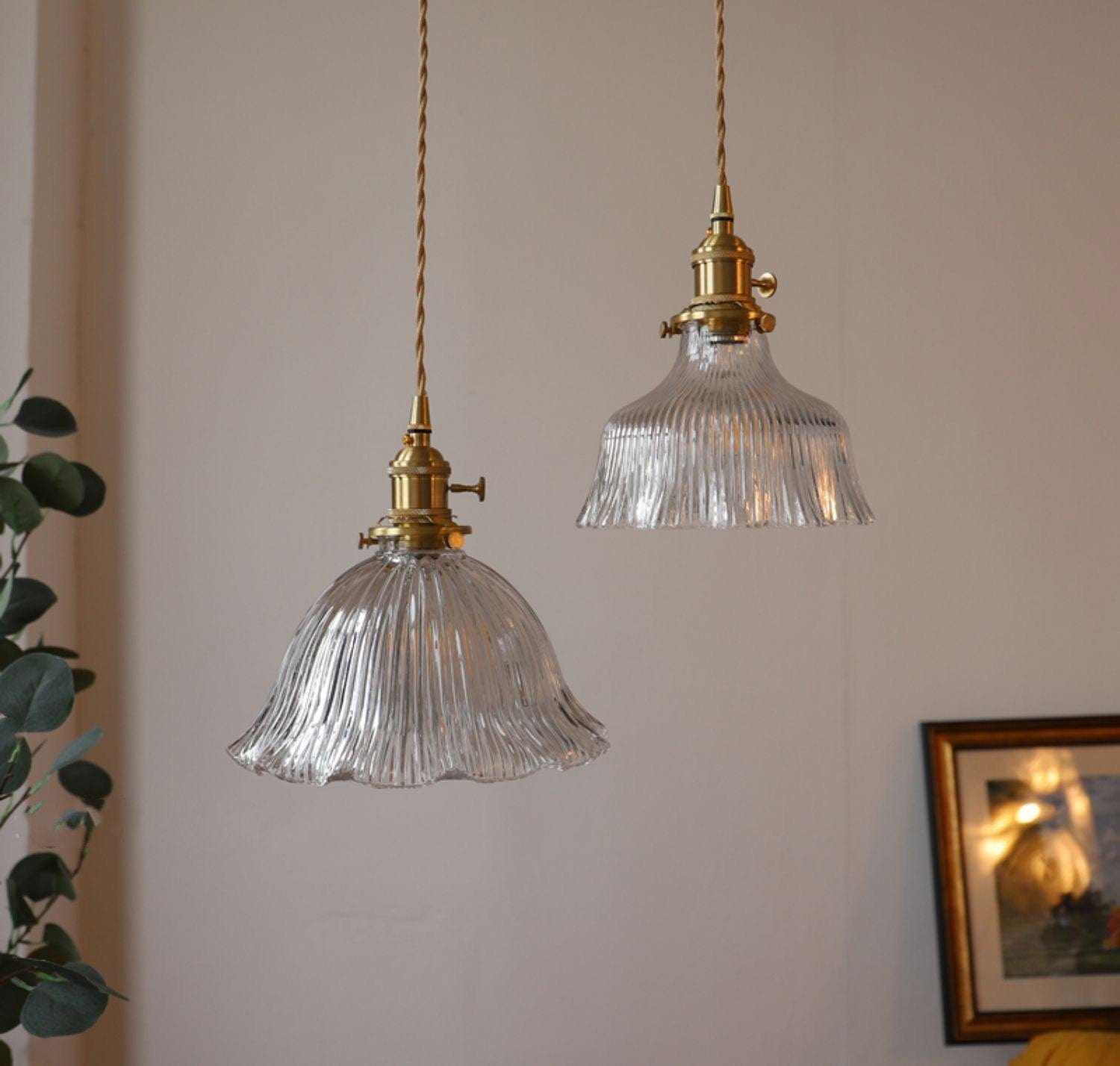 Montfleur French Vintage Fluted Glass Flower Pendant Light With LED Bulb Included | Lersk