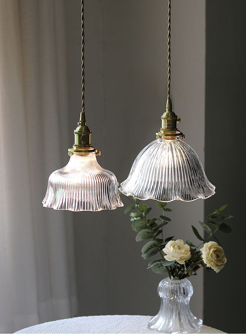 Montfleur French Vintage Fluted Glass Flower Pendant Light With LED Bulb Included | Lersk