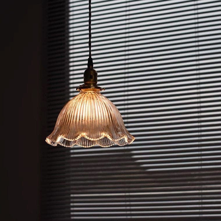 Montfleur French Vintage Fluted Glass Flower Pendant Light With LED Bulb Included | Lersk