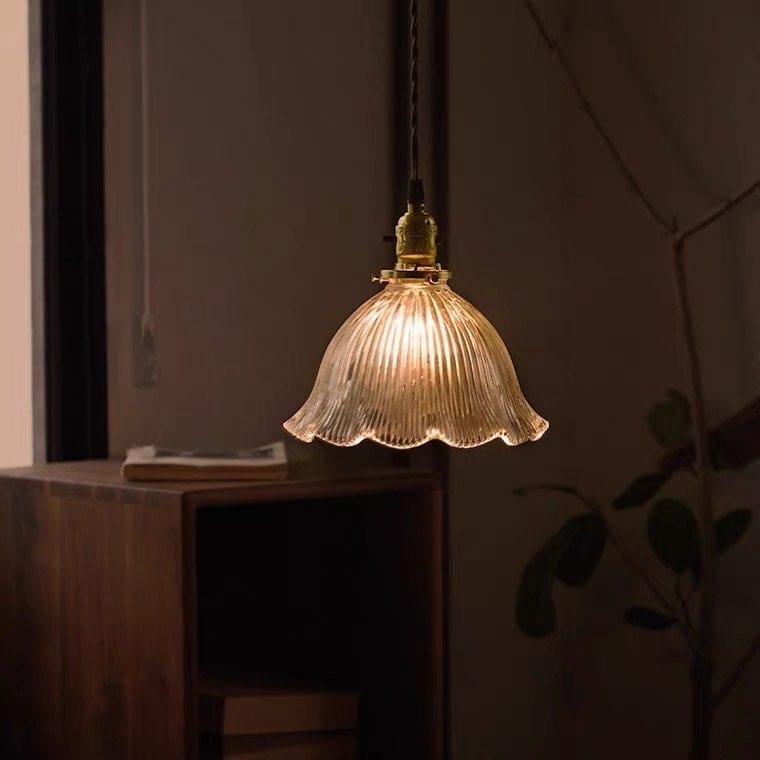 Montfleur French Vintage Fluted Glass Flower Pendant Light With LED Bulb Included | Lersk