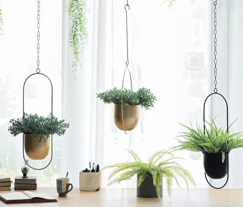 Nivara Inky Finish Metal Hanging Planter for Modern Homes | Lersk