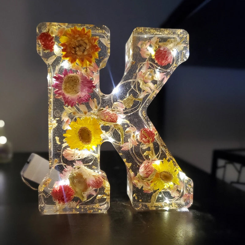 Dried Flower Letters Night Light Elegant Alphabet Lamp For Home Decor And Gift Idea | Lersk