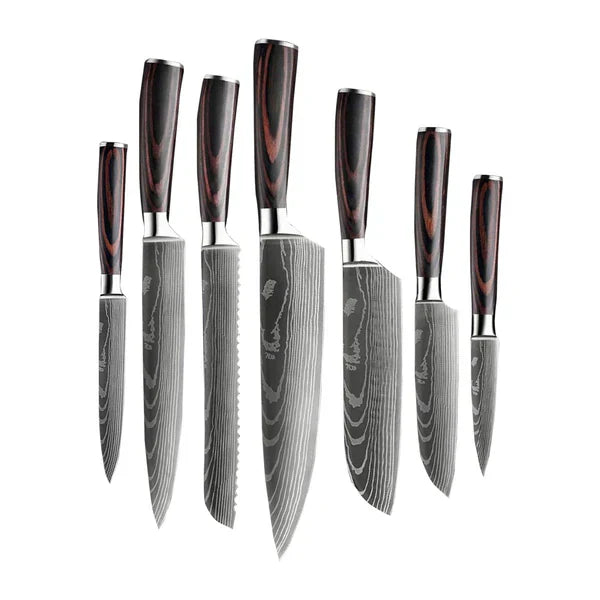 Ensemble de 7 couteaux en acier à haute teneur en carbone Nira, manches en bois de rose | Lersk