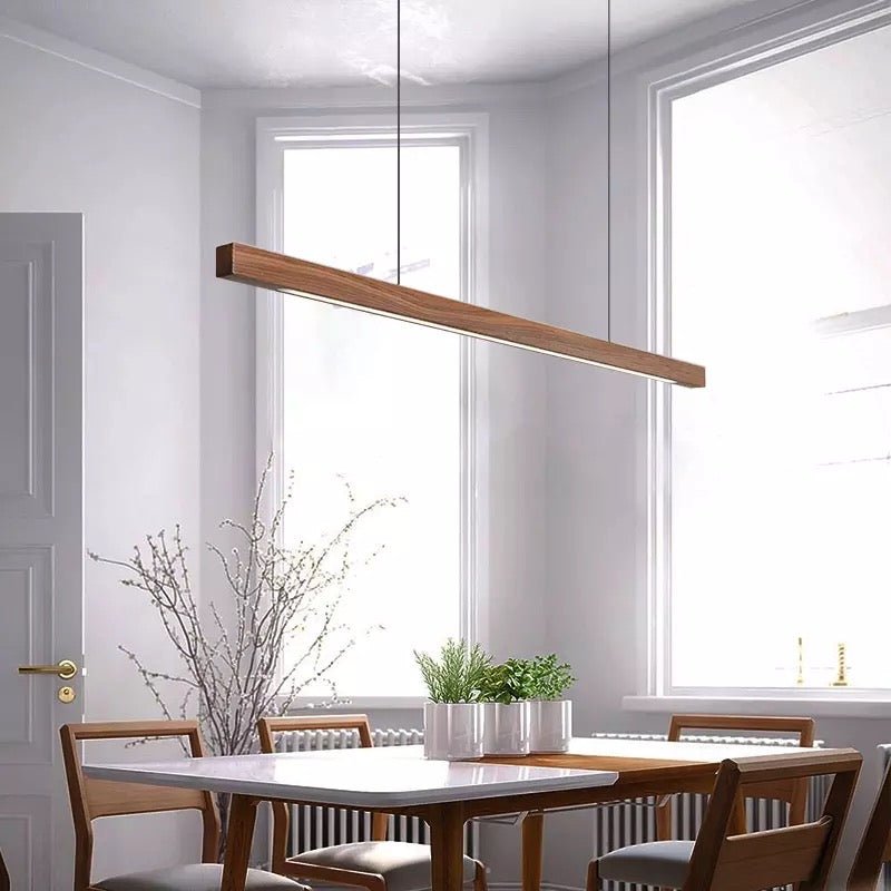 SolaraWood Adjustable Height LED Pendant Light for Dining Rooms | Lersk