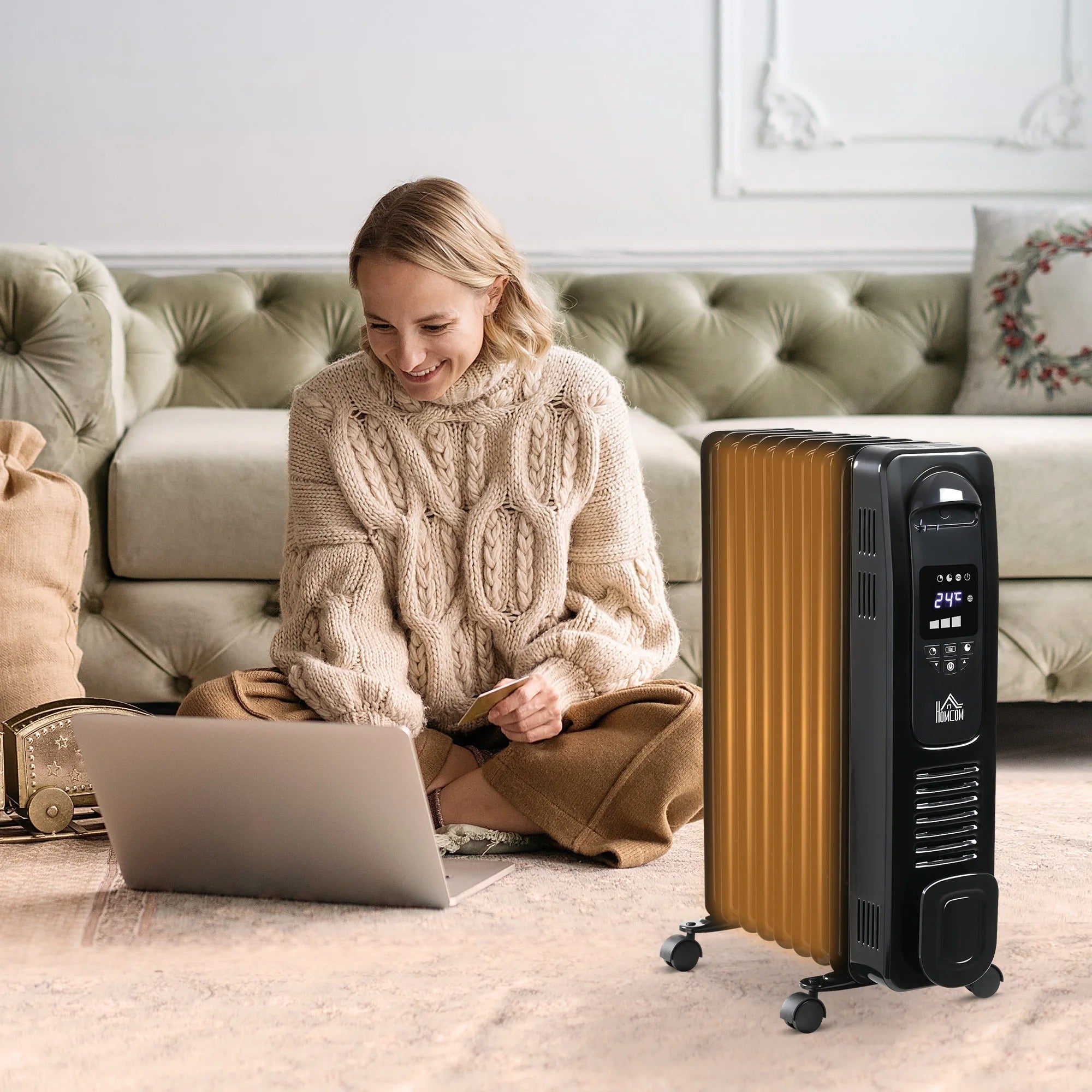 Přenosný olejový radiátor Thermi 2500W s časovačem a dálkovým ovládáním | Lersk