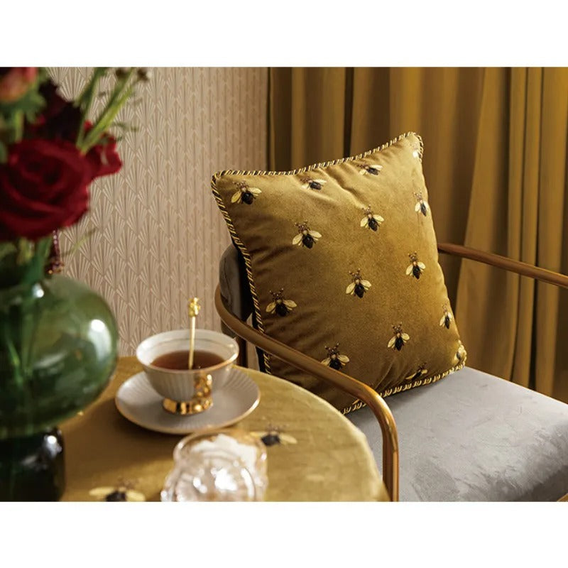 Elara Velvet Bee Print Cushion Cover In European Art | Lersk