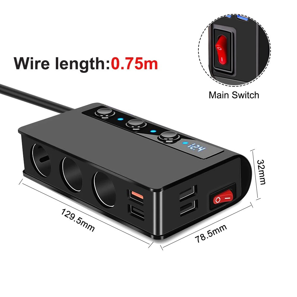 Rychlá nabíječka do auta NovaCharge se čtyřmi porty, USB porty a zásuvkami na zapalovač 180W | Lersk