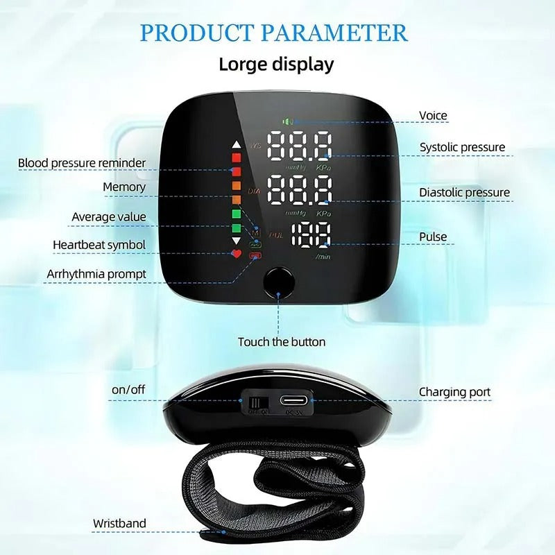 Moniteur de tension artérielle portable NovaPulse pour poignet avec alertes vocales | Lersk