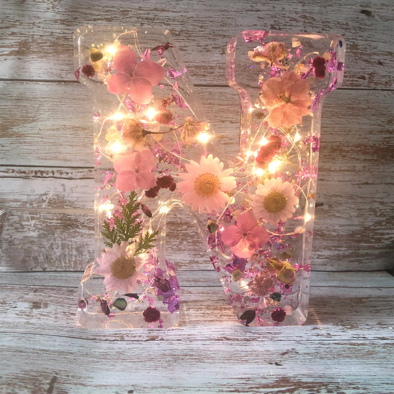Dried Flower Letters Night Light Elegant Alphabet Lamp For Home Decor And Gift Idea | Lersk