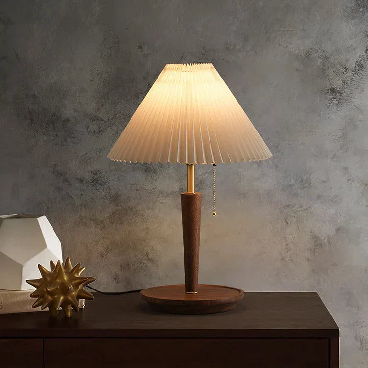 CedarGlow Retro Wood Table Lamp with Pleated Design | Lersk