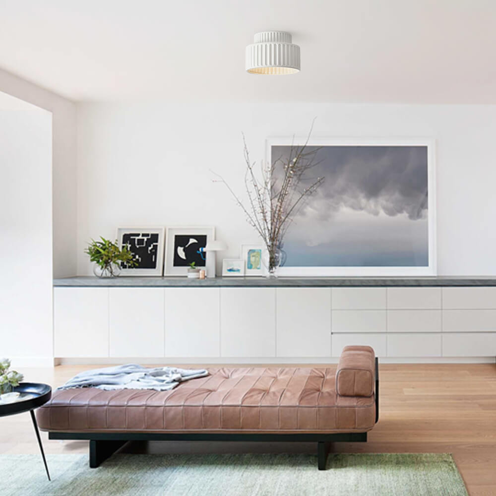 Luminara Tromme Semi Flush Loftlampe Cremefarvet Stoffront Én Lyskilde | Lersk