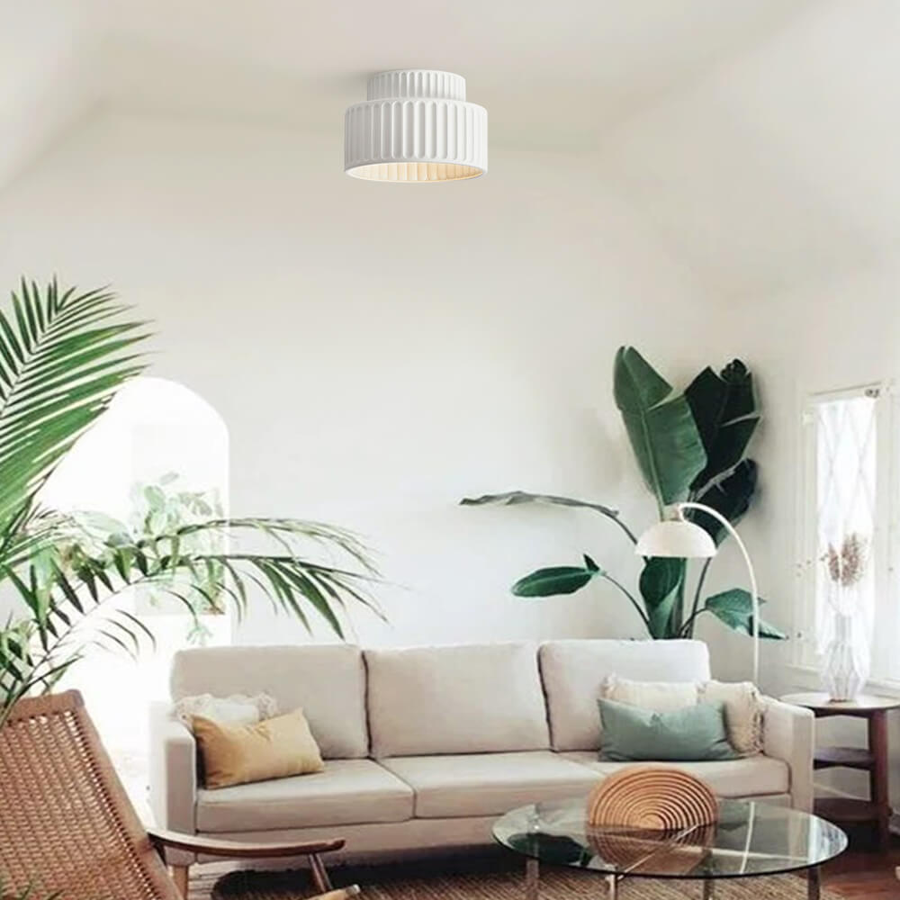 Luminara Tromme Semi Flush Loftlampe Cremefarvet Stoffront Én Lyskilde | Lersk