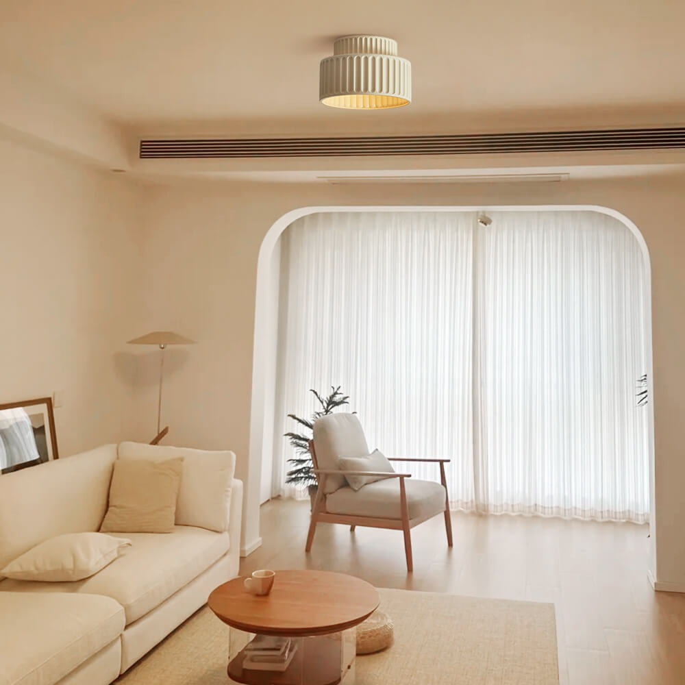 Luminara Tromme Semi Flush Loftlampe Cremefarvet Stoffront Én Lyskilde | Lersk