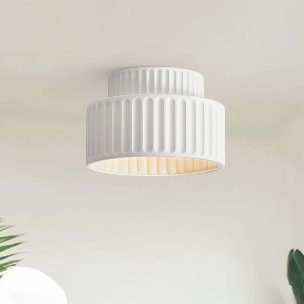 Luminara Tromme Semi Flush Loftlampe Cremefarvet Stoffront Én Lyskilde | Lersk