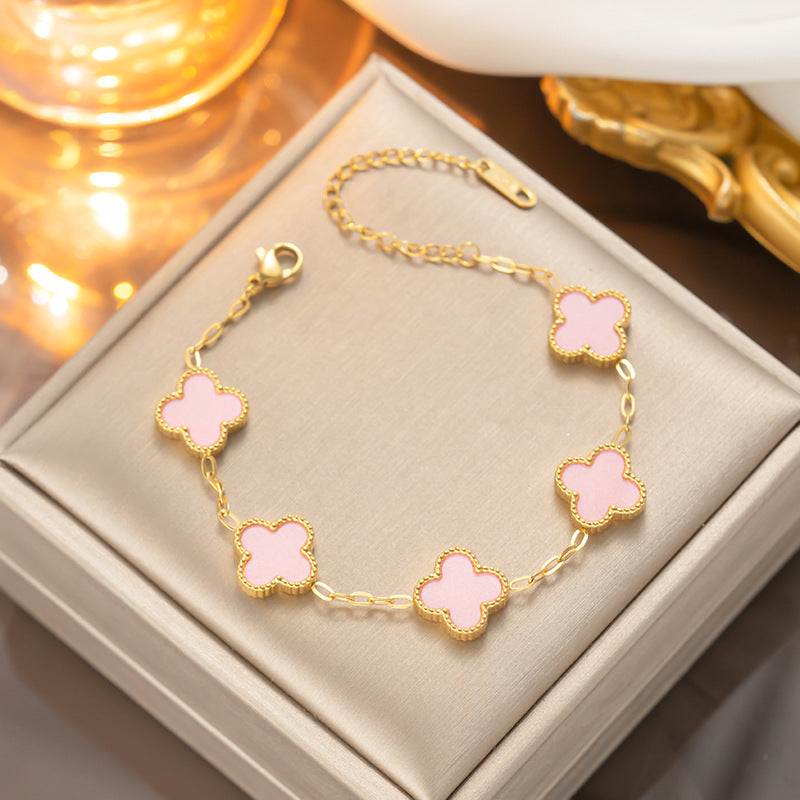 Liora Clover Charm Bracelet Four Floral Charms 14K Gold Plated Stainless Steel | Lersk