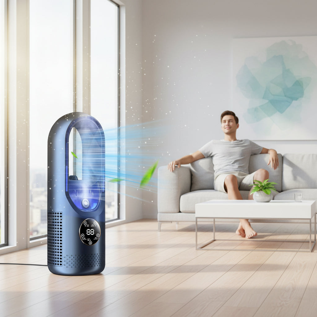 Přenosná klimatizace s odpařovacím chlazením bezlopatkový ventilátor | Lersk