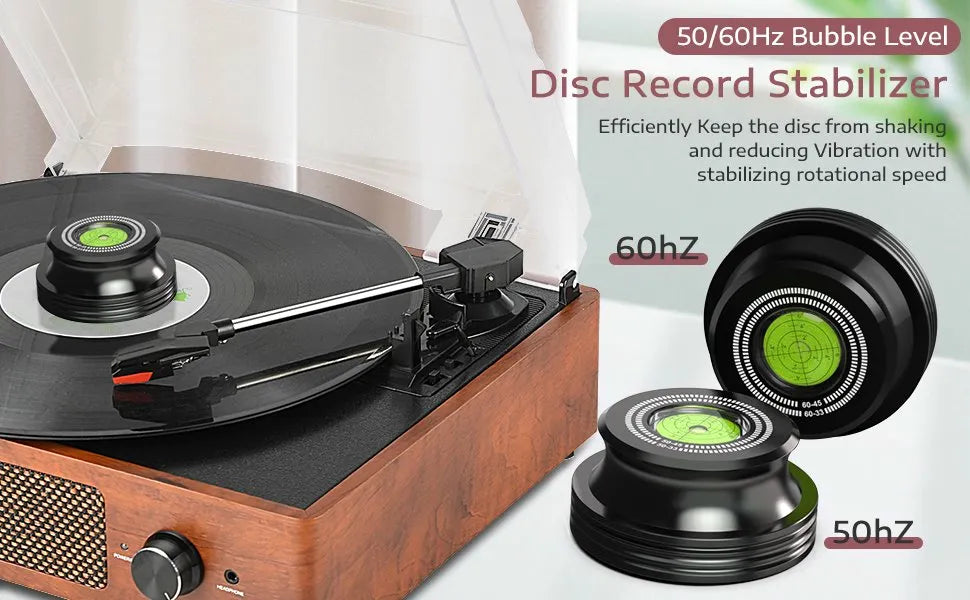 Vinyl Record Weight Stabilizer Clamp with Bubble Level and Soft Base Pad for LP Turntables | Lersk