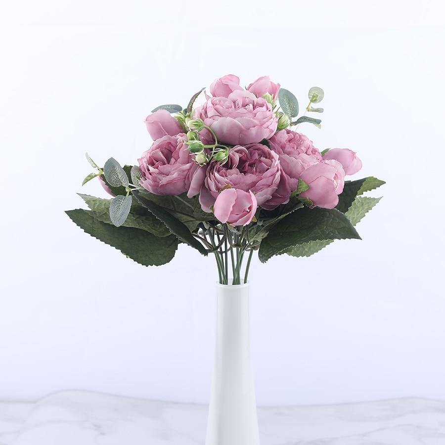 12-Inch Silk Faux Peonies, 9-Piece Artificial Flowers Set | Lersk