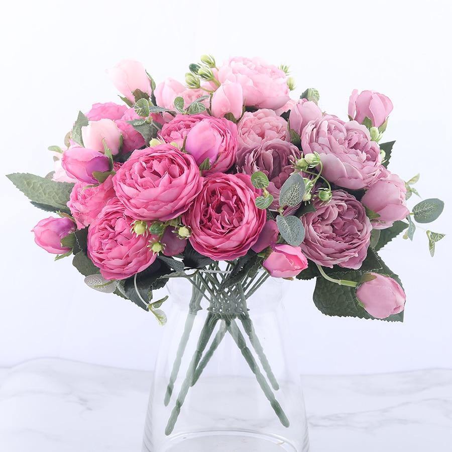 12-Inch Silk Faux Peonies, 9-Piece Artificial Flowers Set | Lersk